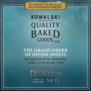 Toronto bakery transforms to Kowalski Quality Baked Goods April 12-13 for The Secrets of Dumbledore